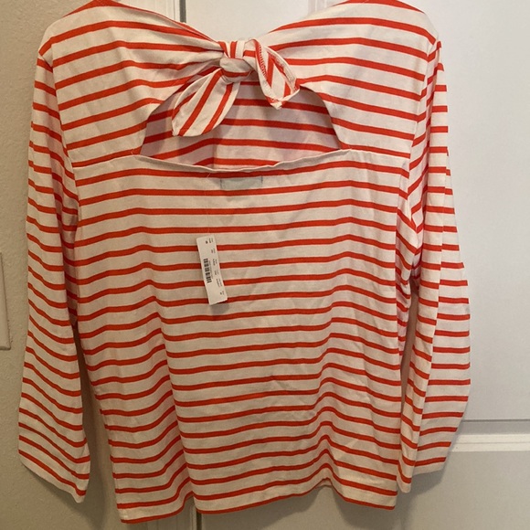 Jcrew long sleeve tie back mariner cloth t shirt orange stripes women’s size M - Picture 2 of 4